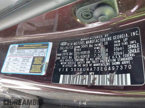 ✅ 2014 Kia Sorento EX • VIN: 5XYKU4A73EG497370 • Lot: 43840533. Listed on IAAI with 90,038 mi. Free auction sales archive from the USA and detailed vehicle history report at DreamBid. Image 9.