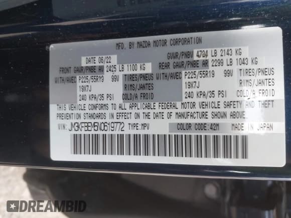 ✅ 2022 Mazda CX-5 S Premium Plus • VIN: JM3KFBEM5N0619772 • Лот: 43707259. Опубликован ранее на IAAI с пробегом 39 393 миль. Бесплатный доступ к архиву аукционных продаж из США и подробный отчёт об истории автомобиля на DreamBid. Изображение 9.