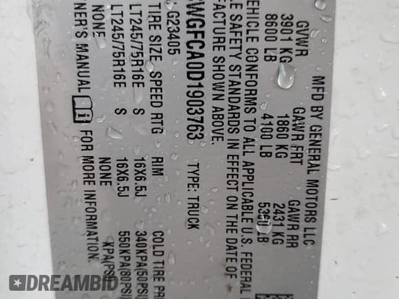 ✅ 2013 Chevrolet Express Cargo • VIN: 1GCWGFCA0D1903763 • Lot: 90007215. Listed on Copart with 223,250 mi. Free auction sales archive from the USA and detailed vehicle history report at DreamBid. Image 13.