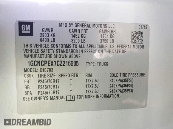 ✅ 2012 Chevrolet Silverado 1500 Work Truck • VIN: 1GCNCPEX7CZ216505 • Lot: 43583525. Listed on IAAI with 120,542 mi. Free auction sales archive from the USA and detailed vehicle history report at DreamBid. Image 9.