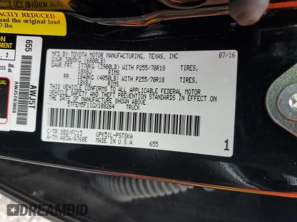 ✅ 2016 Toyota Tundra SR5 • VIN: 5TFEM5F11GX108264 • Лот: 68994475. Опубликован ранее на Copart с пробегом 81 670 миль. Бесплатный доступ к архиву аукционных продаж из США и подробный отчёт об истории автомобиля на DreamBid. Изображение 12.