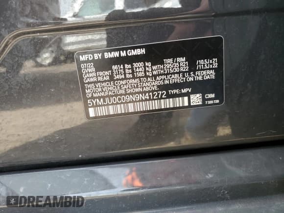 ✅ 2022 BMW X5 M • VIN: 5YMJU0C09N9N41272 • Lot: 47959433. Wystawiony na Copart z przebiegiem 13 219 mil. Bezpłatny archiwum sprzedaży aukcyjnych z USA i szczegółowy raport historii pojazdu na DreamBid. Zdjęcie 12.