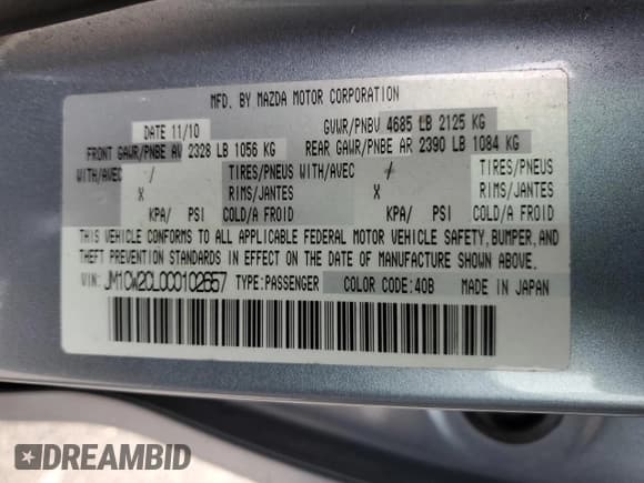 ✅ 2012 Mazda 5 Touring • VIN: JM1CW2CL0C0102657 • Лот: 47531635. Опубликован ранее на Copart с пробегом Не указан. Бесплатный доступ к архиву аукционных продаж из США и подробный отчёт об истории автомобиля на DreamBid. Изображение 14.