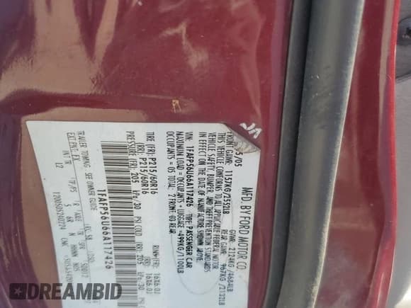 ✅ 2006 Ford Taurus SEL • VIN: 1FAFP56U66A117426 • Lot: 86856975. Listed on Copart with 172,519 mi. Free auction sales archive from the USA and detailed vehicle history report at DreamBid. Image 12.