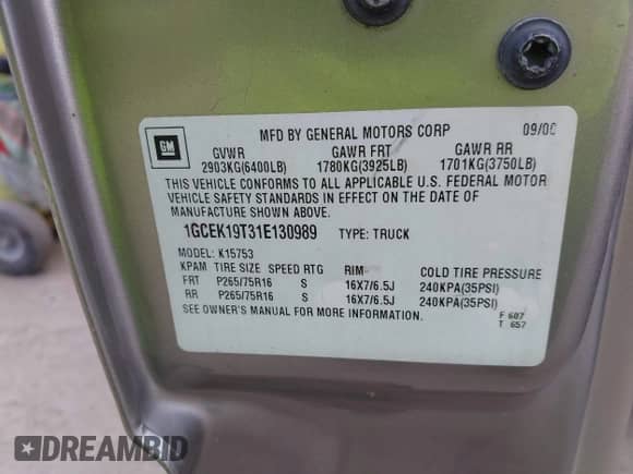 2001 Chevrolet Silverado 1500 LS с VIN 1GCEK19T31E130989, выставлен на аукционе IAAI как лот 43288923 с пробегом 302 694 миль миль и . История ставок и продаж доступна на DreamBid. Изображение 9.