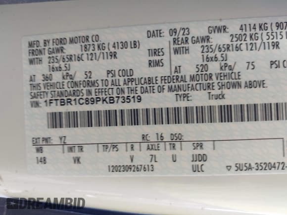 ✅ 2023 Ford Transit Cargo • VIN: 1FTBR1C89PKB73519 • Lot: 41805749. Listed on IAAI with 51,694 mi. Free auction sales archive from the USA and detailed vehicle history report at DreamBid. Image 9.