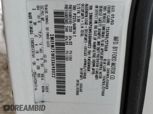 ✅ 2003 Mercury Grand Marquis LS Premium • VIN: 2MEFM75W03X698022 • Lot: 90296825. Listed on Copart with 114,903 mi. Free auction sales archive from the USA and detailed vehicle history report at DreamBid. Image 12.