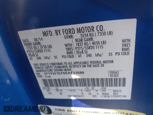 ✅ 2014 Ford F-150 XL • VIN: 1FTFW1EF6EKF33588 • Лот: 42543627. Опубликован ранее на IAAI с пробегом 150 223 миль. Бесплатный доступ к архиву аукционных продаж из США и подробный отчёт об истории автомобиля на DreamBid. Изображение 9.