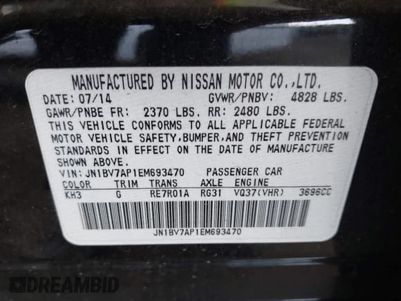 ✅ 2014 Infiniti Q50 Premium • VIN: JN1BV7AP1EM693470 • Lot: 42098372. Listed on IAAI with Not provided. Free auction sales archive from the USA and detailed vehicle history report at DreamBid. Image 9.