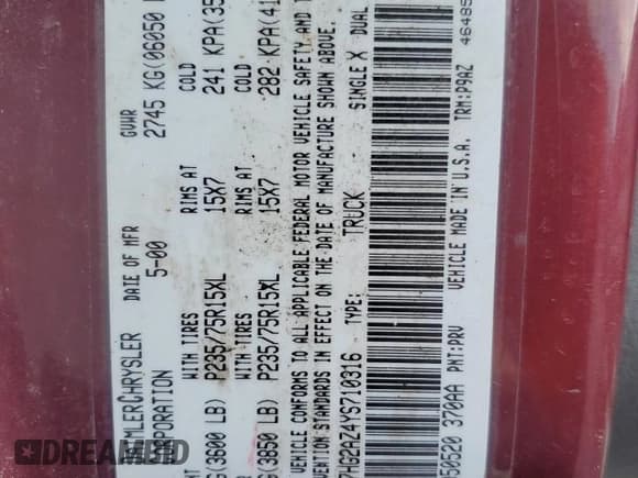✅ 2000 Dodge Dakota Sport • VIN: 1B7HG2AZ4YS710316 • Lot: 51082985. Wystawiony na Copart z przebiegiem 212 932 mil. Bezpłatny archiwum sprzedaży aukcyjnych z USA i szczegółowy raport historii pojazdu na DreamBid. Zdjęcie 13.