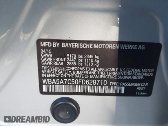 ✅ 2015 BMW 5 Series 528i xDrive • VIN: WBA5A7C50FD628710 • Lot: 43660701. Listed on IAAI with 133,009 mi. Free auction sales archive from the USA and detailed vehicle history report at DreamBid. Image 9.