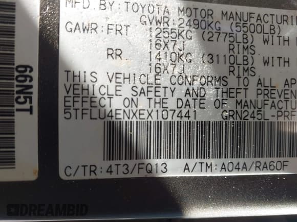 ✅ 2014 Toyota Tacoma • VIN: 5TFLU4ENXEX107441 • Lot: 43569911. Listed on IAAI with 183,301 mi. Free auction sales archive from the USA and detailed vehicle history report at DreamBid. Image 9.