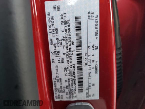 ✅ 2021 Ford Escape SEL • VIN: 1FMCU0H65MUB32353 • Lot: 42047125. Listed on Copart with Not provided. Free auction sales archive from the USA and detailed vehicle history report at DreamBid. Image 13.