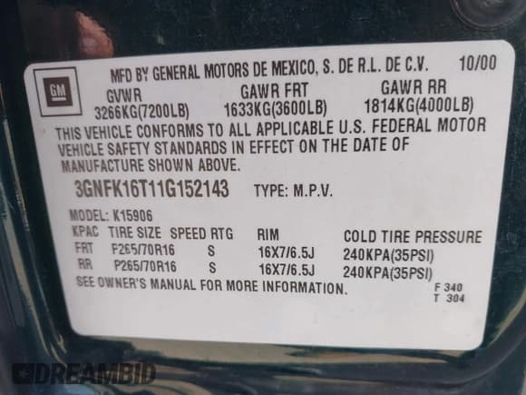 ✅ 2001 Chevrolet Suburban LS • VIN: 3GNFK16T11G152143 • Лот: 41958234. Опубликован ранее на IAAI с пробегом 151 514 миль. Бесплатный доступ к архиву аукционных продаж из США и подробный отчёт об истории автомобиля на DreamBid. Изображение 9.