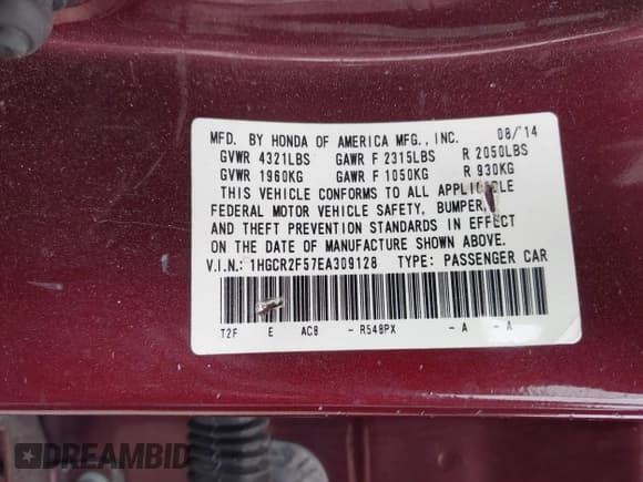 ✅ 2014 Honda Accord Sport • VIN: 1HGCR2F57EA309128 • Lot: 41963438. Wystawiony na IAAI z przebiegiem 131 677 mil. Bezpłatny archiwum sprzedaży aukcyjnych z USA i szczegółowy raport historii pojazdu na DreamBid. Zdjęcie 9.