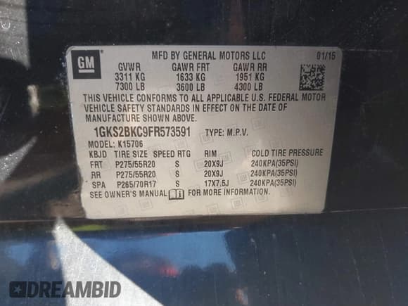 ✅ 2015 GMC Yukon SLT • VIN: 1GKS2BKC9FR573591 • Lot: 43621203. Listed on IAAI with 137,239 mi. Free auction sales archive from the USA and detailed vehicle history report at DreamBid. Image 9.