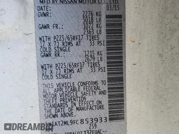 ✅ 2015 Nissan Rogue SV • VIN: 5N1AT2ML9FC853933 • Лот: 92487505. Опубликован ранее на Copart с пробегом 154 229 миль. Бесплатный доступ к архиву аукционных продаж из США и подробный отчёт об истории автомобиля на DreamBid. Изображение 12.