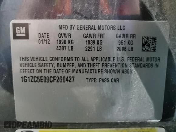 ✅ 2012 Chevrolet Malibu 1LT • VIN: 1G1ZC5E09CF260427 • Lot: 61599024. Listed on Copart with 271,945 mi. Free auction sales archive from the USA and detailed vehicle history report at DreamBid. Image 12.