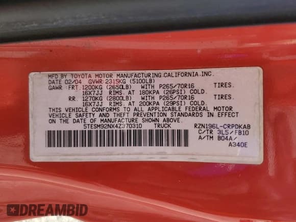 ✅ 2004 Toyota Tacoma PreRunner • VIN: 5TESM92NX4Z370310 • Лот: 66297215. Опубликован ранее на Copart с пробегом 214 345 миль. Бесплатный доступ к архиву аукционных продаж из США и подробный отчёт об истории автомобиля на DreamBid. Изображение 12.