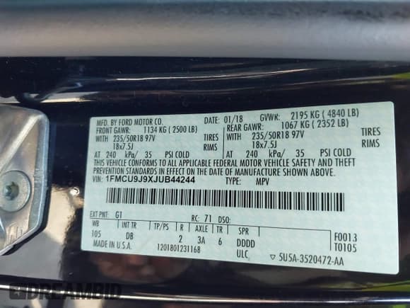 ✅ 2018 Ford Escape Titanium • VIN: 1FMCU9J9XJUB44244 • Лот: 43796902. Опубликован ранее на IAAI с пробегом 62 393 миль. Бесплатный доступ к архиву аукционных продаж из США и подробный отчёт об истории автомобиля на DreamBid. Изображение 9.