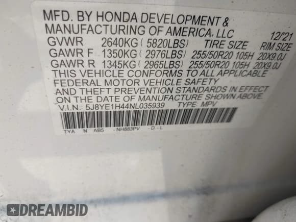 ✅ 2022 Acura MDX Technology • VIN: 5J8YE1H44NL035939 • Лот: 42547724. Опубликован ранее на IAAI с пробегом 45 642 миль. Бесплатный доступ к архиву аукционных продаж из США и подробный отчёт об истории автомобиля на DreamBid. Изображение 9.