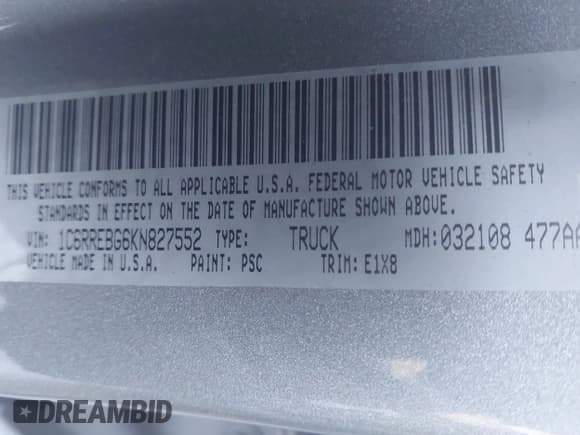 ✅ 2019 Ram 1500 Big Horn • VIN: 1C6RREBG6KN827552 • Lot: 43742580. Wystawiony na IAAI z przebiegiem 178 534 mil. Bezpłatny archiwum sprzedaży aukcyjnych z USA i szczegółowy raport historii pojazdu na DreamBid. Zdjęcie 9.