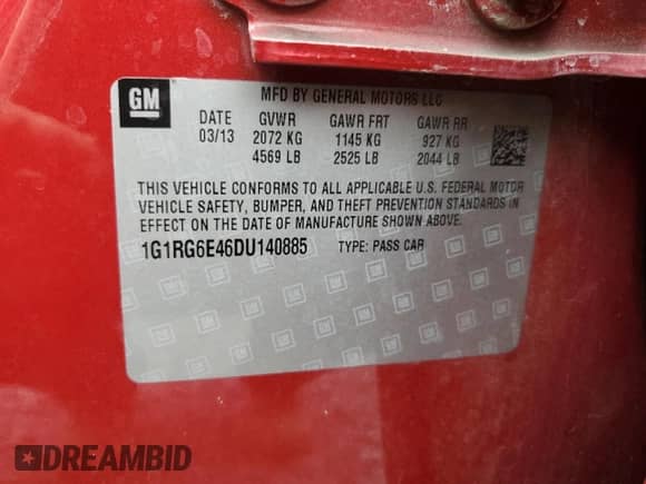 2013 Chevrolet Volt z VIN 1G1RG6E46DU140885, wystawiony jako Copart lot #62226744 z przebiegiem 153 006 mil mil oraz Szkoda całkowita • Salvage title. Historia ofert i sprzedaży dostępna na DreamBid. Obrazek 12.