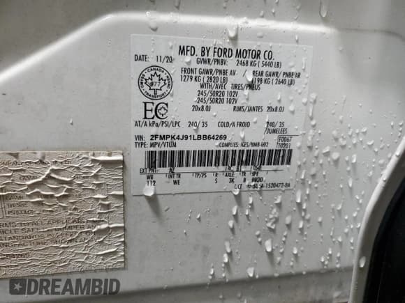 ✅ 2020 Ford Edge SEL • VIN: 2FMPK4J91LBB64269 • Лот: 91059105. Опубликован ранее на Copart с пробегом Не указан. Бесплатный доступ к архиву аукционных продаж из США и подробный отчёт об истории автомобиля на DreamBid. Изображение 12.