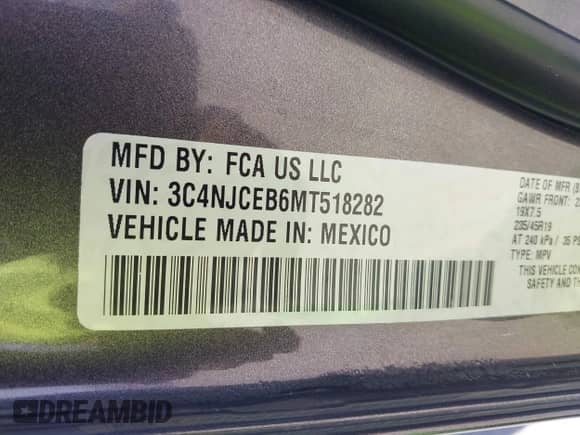 2021 Jeep Compass 80th Anniversary with VIN 3C4NJCEB6MT518282, listed as a IAAI auction lot 42020674 with 145,382 mi miles and . Bid and sale history available at DreamBid. Image 9.