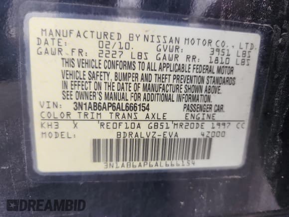 ✅ 2010 Nissan Sentra S • VIN: 3N1AB6AP6AL666154 • Lot: 71514865. Listed on Copart with 142,211 mi. Free auction sales archive from the USA and detailed vehicle history report at DreamBid. Image 12.