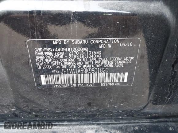 ✅ 2019 Subaru WRX • VIN: JF1VA1A69K9801820 • Lot: 43529219. Wystawiony na IAAI z przebiegiem 98 172 mil. Bezpłatny archiwum sprzedaży aukcyjnych z USA i szczegółowy raport historii pojazdu na DreamBid. Zdjęcie 9.