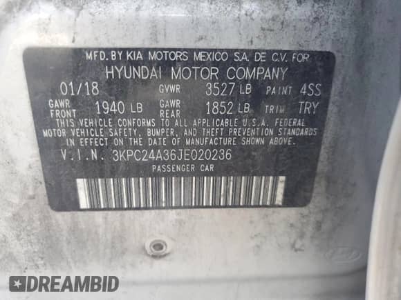 2018 Hyundai Accent SEL z VIN 3KPC24A36JE020236, wystawiony jako Copart lot #69601544 z przebiegiem 147 076 mil mil oraz Czysty tytuł • Clean title. Historia ofert i sprzedaży dostępna na DreamBid. Obrazek 13.