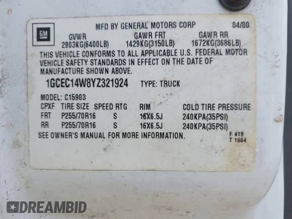 ✅ 2000 Chevrolet Silverado 1500 • VIN: 1GCEC14W8YZ321924 • Lot: 43156206. Wystawiony na IAAI z przebiegiem 134 081 mil mil. Skorzystaj z bezpłatnego archiwum sprzedaży aukcyjnych z USA i zobacz szczegółowy raport historii pojazdu na DreamBid. Zdjęcie 9.