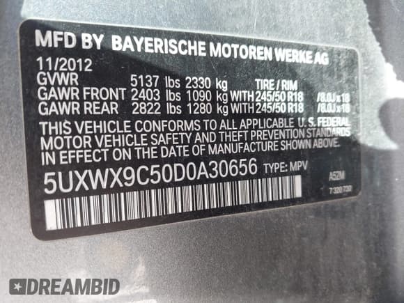 ✅ 2013 BMW X3 xDrive28i • VIN: 5UXWX9C50D0A30656 • Lot: 43780745. Listed on IAAI with 201,227 mi. Free auction sales archive from the USA and detailed vehicle history report at DreamBid. Image 9.