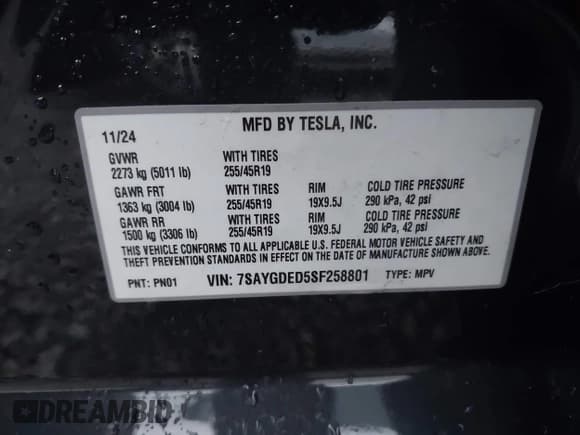 ✅ 2025 Tesla Model Y Long Range • VIN: 7SAYGDED5SF258801 • Лот: 43623000. Опубликован ранее на IAAI с пробегом 7 124 миль. Бесплатный доступ к архиву аукционных продаж из США и подробный отчёт об истории автомобиля на DreamBid. Изображение 9.