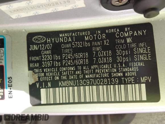 ✅ 2007 Hyundai Veracruz GLS • VIN: KM8NU13C97U028139 • Lot: 43797487. Listed on IAAI with 276,070 mi. Free auction sales archive from the USA and detailed vehicle history report at DreamBid. Image 9.