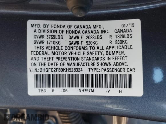 ✅ 2019 Honda Civic Sport • VIN: 2HGFC2F89KH528324 • Lot: 43165296. Listed on IAAI with 43,993 mi. Free auction sales archive from the USA and detailed vehicle history report at DreamBid. Image 9.