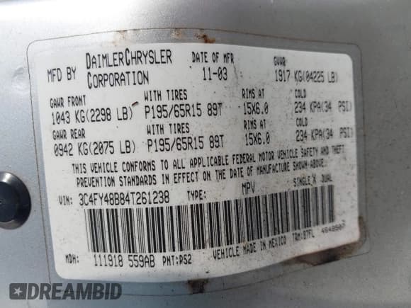 ✅ 2004 Chrysler PT Cruiser • VIN: 3C4FY48B84T261238 • Lot: 43158171. Listed on IAAI with 105,026 mi. Free auction sales archive from the USA and detailed vehicle history report at DreamBid. Image 9.