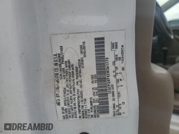 ✅ 2002 Ford Focus SE • VIN: 1FAFP34P42W361770 • Lot: 70506205. Wystawiony na Copart z przebiegiem 105 586 mil. Bezpłatny archiwum sprzedaży aukcyjnych z USA i szczegółowy raport historii pojazdu na DreamBid. Zdjęcie 12.