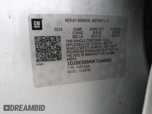 ✅ 2019 Chevrolet Cruze LT • VIN: 1G1BE5SM5K7144895 • Lot: 90997745. Listed on Copart with 208,245 mi. Free auction sales archive from the USA and detailed vehicle history report at DreamBid. Image 12.