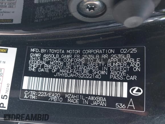 ✅ 2025 Lexus UX 300h • VIN: JTHYBJAH7S2022140 • Lot: 42759622. Listed on IAAI with 3,293 mi. Free auction sales archive from the USA and detailed vehicle history report at DreamBid. Image 9.