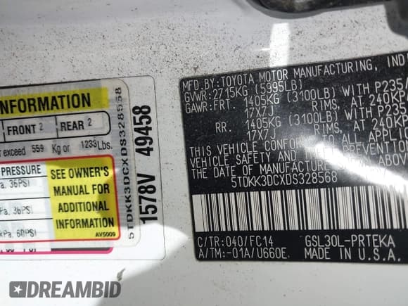 ✅ 2013 Toyota Sienna LE AAS • VIN: 5TDKK3DCXDS328568 • Лот: 43501693. Опубликован ранее на IAAI с пробегом 428 589 миль. Бесплатный доступ к архиву аукционных продаж из США и подробный отчёт об истории автомобиля на DreamBid. Изображение 9.