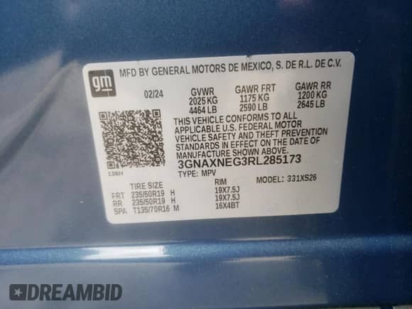 2024 Chevrolet Equinox Premier with VIN 3GNAXNEG3RL285173, listed as a Copart auction lot 54110025 with 10,216 mi miles and Salvage title. Bid and sale history available at DreamBid. Image 13.