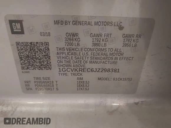2018 Chevrolet Silverado 1500 LT z VIN 1GCVKREC6JZ298381, wystawiony jako IAAI lot #43383942 z przebiegiem 101 454 mil mil oraz . Historia ofert i sprzedaży dostępna na DreamBid. Obrazek 9.