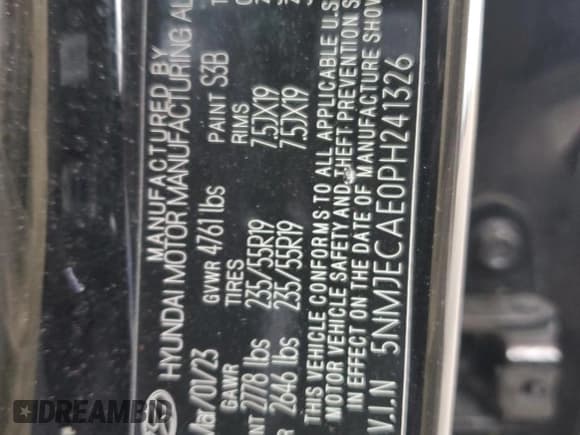 ✅ 2023 Hyundai Tucson Limited • VIN: 5NMJECAE0PH241326 • Lot: 90818595. Listed on Copart with 54,870 mi. Free auction sales archive from the USA and detailed vehicle history report at DreamBid. Image 13.