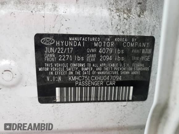 2017 Hyundai Ioniq SEL с VIN KMHC75LCXHU047094, выставлен на аукционе Copart как лот 79287044 с пробегом 107 764 миль миль и Списание • Salvage title. История ставок и продаж доступна на DreamBid. Изображение 12.