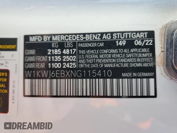 ✅ 2022 Mercedes-Benz C 43 AMG • VIN: W1KWJ6EBXNG115410 • Lot: 43107574. Wystawiony na Copart z przebiegiem 15 110 mil. Bezpłatny archiwum sprzedaży aukcyjnych z USA i szczegółowy raport historii pojazdu na DreamBid. Zdjęcie 12.