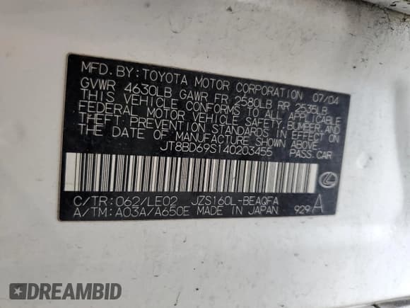 ✅ 2004 Lexus GS 300 • VIN: JT8BD69S140203455 • Lot: 60315295. Wystawiony na Copart z przebiegiem 286 319 mil. Bezpłatny archiwum sprzedaży aukcyjnych z USA i szczegółowy raport historii pojazdu na DreamBid. Zdjęcie 13.