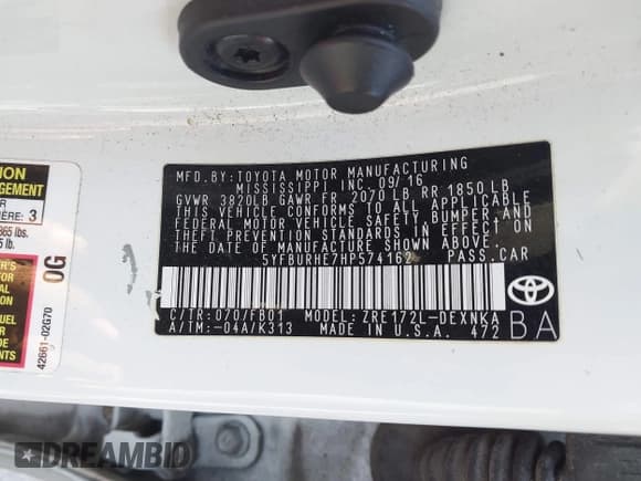 ✅ 2017 Toyota Corolla LE • VIN: 5YFBURHE7HP574162 • Лот: 43183255. Опубликован ранее на IAAI с пробегом 163 504 миль. Бесплатный доступ к архиву аукционных продаж из США и подробный отчёт об истории автомобиля на DreamBid. Изображение 9.