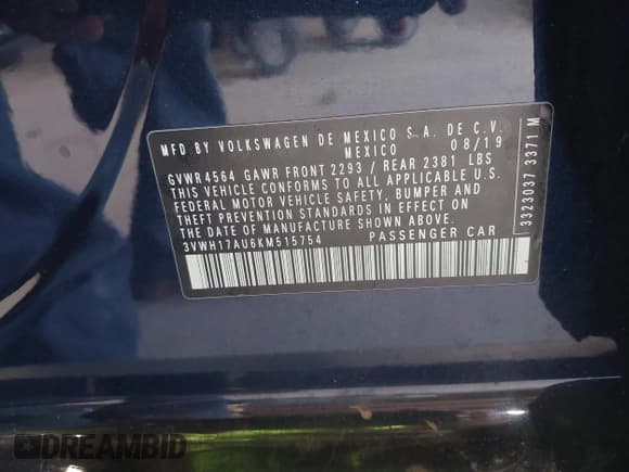 ✅ 2019 Volkswagen Golf S • VIN: 3VWH17AU6KM515754 • Lot: 42774524. Wystawiony na IAAI z przebiegiem 23 981 mil. Bezpłatny archiwum sprzedaży aukcyjnych z USA i szczegółowy raport historii pojazdu na DreamBid. Zdjęcie 9.